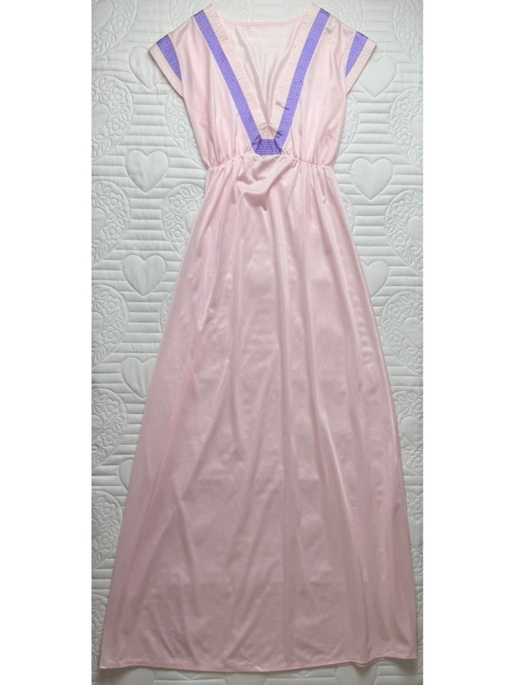 Vintage Pastel Pink Purple Maxi Nightgown Small Medium - Picture 7 of 16